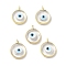 Handmade Evil Eye Lampwork Pendants, with Rack Plating Brass Findings, Long-Lasting Plated, Flat Round, Clear, 18~19x15~16x4mm, Hole: 2mm