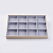 Cuboid Wood Ornament Displays, Covered with Velvet, 12 Compartments, Light Grey, 35x24 x3.1cm