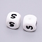 Silicone Beads, Cube with Letter.S, White, 12x12x12mm, Hole: 2mm