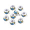 Flower Printed Opaque Acrylic Rondelle Beads, Large Hole Beads, White, 15x9mm, Hole: 7mm