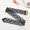 Cloth Woven Rhombus with Wood Chain Belts for Women AJEW-WH20019-125C-7