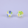Printed Round with Flower Pattern Silicone Focal Beads SI-JX0056A-199-1
