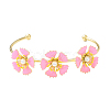 Alloy Flower with Imitation Pearl Beaded Open Cuff Bangle for Women BJEW-D054-02G-01-1