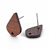 Walnut Wood Stud Earring Findings WOOD-S054-50-3