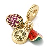 Brass Micro Pave Hot Pink Fruit Cubic Zirconia European Dangle Charms KK-C137-16G-2