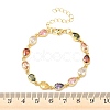 Teardrop Brass Pave Cubic Zirconia Link Chain Bracelets for Women BJEW-P385-06G-5