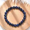 Natural Lapis Lazuli Round Beaded Stretch Bracelet BJEW-F203-06-1