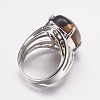 Natural Tiger Eye Wide Band Finger Rings X-RJEW-K224-A18-2