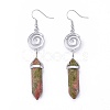 Pointed Bullet Natural & Synthetic Mixed Gemstone Dangle Earrings EJEW-K084-C-2