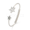 Star Brass Pave Clear Cubic Zirconia Open Cuff Bangles for Women BJEW-G704-03P-1