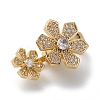 Rack Plating Flower Brass Pave Clear Cubic Zirconia Fold Over Magnetic Clasps KK-C019-21G-3