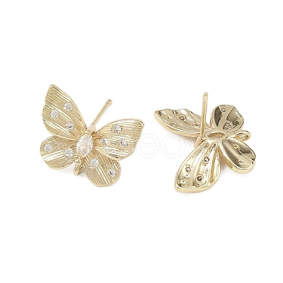Butterfly Brass Micro Pave Clear Cubic Zirconia Stud Earring Findings KK-F921-02G-1