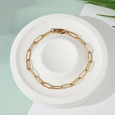 PVD Vacuum Plating 304 Stainless Steel Paperclip Chain Bracelets X-BJEW-I295-15G-1