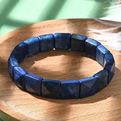Square Dyed Natural Lapis Lazuli Beads Stretch Bracelets for Women Men BJEW-C097-06M-1
