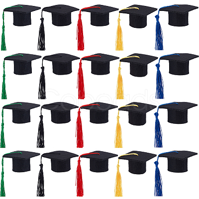 20Pcs 5 Colors Mini Felt Fabric Graduation Hat with Tassels AJEW-CP0010-11-1