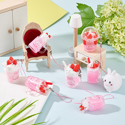 Olycraft 8Pcs 4 Style PVC Plastic Strawberry Ice Cream Cup Pendant Decorations HJEW-OC0001-08-1