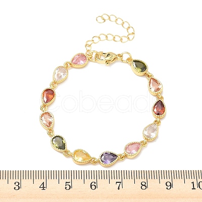 Teardrop Brass Pave Cubic Zirconia Link Chain Bracelets for Women BJEW-P385-06G-1