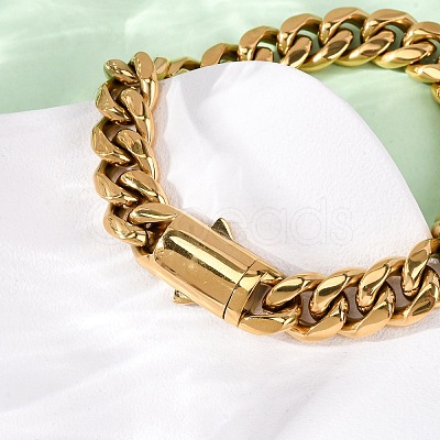 304 Stainless Steel Cuban Link Chains Bracelets for Unisex BJEW-K283-02C-G-1