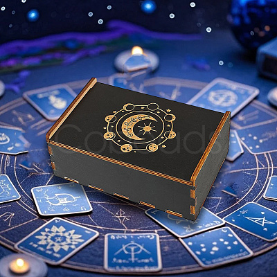 Rectangle Engraved Plywood Wooden Tarot Storage Boxes with Sliding Lid CON-WH20008-10A-1