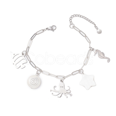 3Pcs Ocean Theme 304 Stainless Steel Charm Bracelets BJEW-JB12218-1
