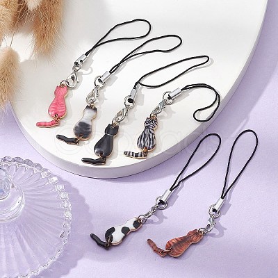 Cat Alloy Enamel Mobile Straps HJEW-JM01078-1