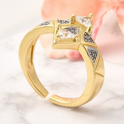 Brass Micro Pave Clear Cubic Zirconia Cuff Rings RJEW-U035-10GP-1