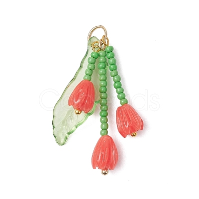 Glass Seed Beaded Magnolia Flower Pendants PALLOY-MZ01112-1