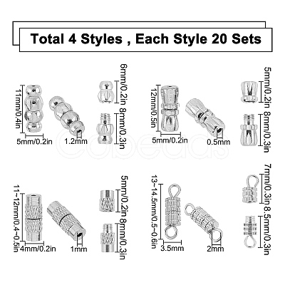 SUNNYCLUE 80 Sets 4 Style Brass Screw Clasps KK-SC0002-21-1