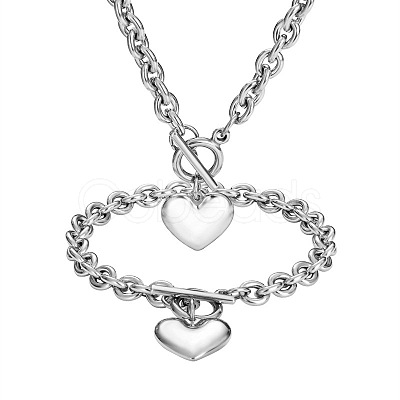 Heart Stainless Steel Pendant Necklaces & Charm Bracelets Sets FS-WG8EF15-01-1