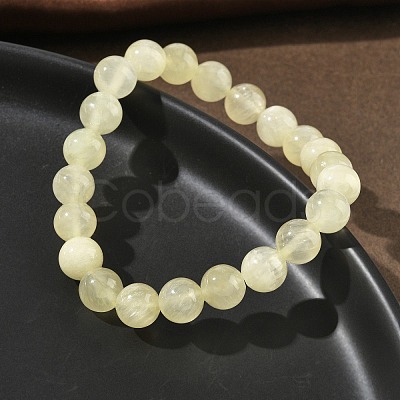 Natural Golden Silk Jade Round Beaded Stretch Bracelets for Women BJEW-F535-01C-1