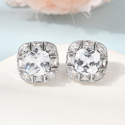 Brass Pave Cubic Zirconia & Glass Stud Earrings EJEW-G471-03P-1
