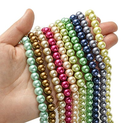 Eco-Friendly Dyed Glass Pearl Round Bead Strands HY-A002-8mm-M-1
