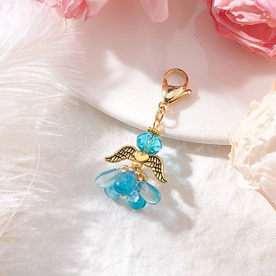 Alloy Glass Flowers Pendant Decorations HJEW-MZ00207-1