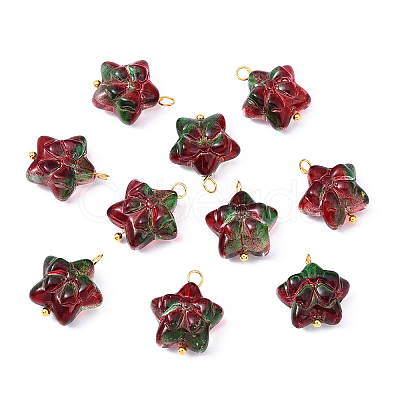 10Pcs Star with Bowknot Glass Pendants PALLOY-YW00059-06-1