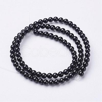 Natural Black Onyx Round Beads Strands GSR4mmC097-1