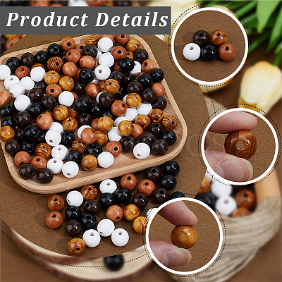 200Pcs 4 Colors Spray Painted Round Natural Schima Wood Beads WOOD-PA0001-73D-1
