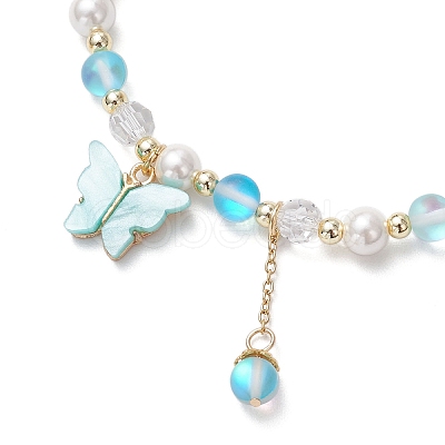 Frosted Dyed Synthetic Moonstone & Shell Pearl Round Beads Stretch Bracelets BJEW-JB11822-02-1
