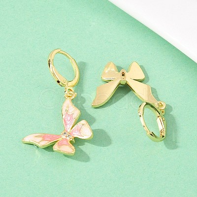Butterfly Brass Micro Pave Clear Cubic Zirconia Hoop Earrings EJEW-B154-02G-1