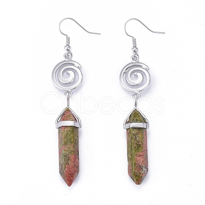 Pointed Bullet Natural & Synthetic Mixed Gemstone Dangle Earrings EJEW-K084-C-1