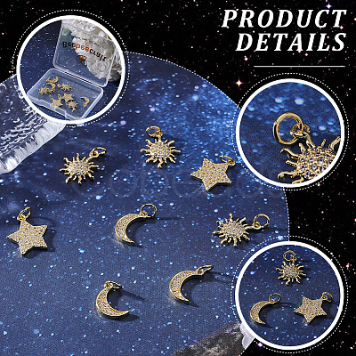 9Pcs 3 Styles Brass Micro Pave Cubic Zirconia Pendants ZIRC-BBC0003-75-1