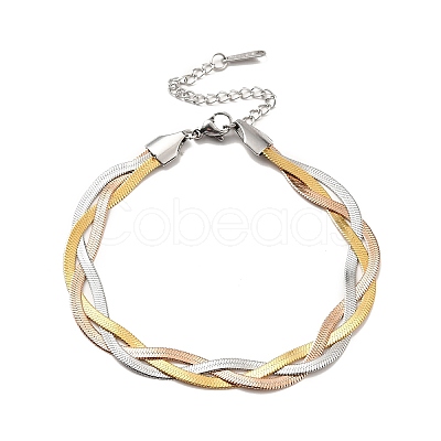 304 Stainless Steel Interlocking Herringbone Chain Bracelet for Men Women BJEW-H554-01-1
