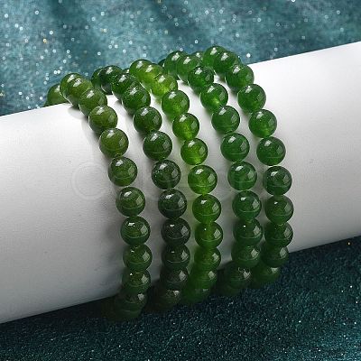 Natural TaiWan Jade Bead Stretch Bracelets X-BJEW-K212-B-019-1