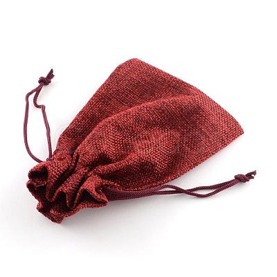 Polyester Imitation Burlap Packing Pouches Drawstring Bags ABAG-R005-14x10-06-1