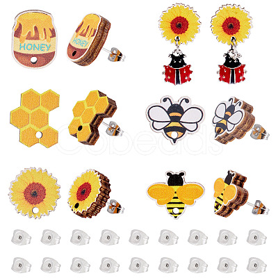 Bee Theme Wooden Stud Earrings WOOD-TA0002-64-1