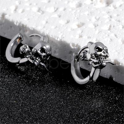 316 Stainless Steel Skull with Rose Hoop Earrings for Men Women EJEW-SZ0001-94-1