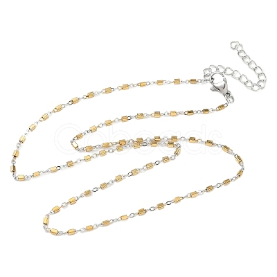 1.5MM Two Tone 304 Stainless Steel Cuboid Link Chain Necklaces for Women NJEW-G201-03GP-1