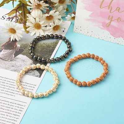 Imitation Wood Plating Acrylic Beads Stretch Bracelet Sets BJEW-JB06592-1