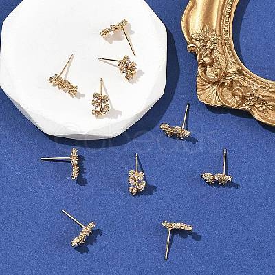 SHEGRACE Leafy Branch Brass Micro Clear Pave Cubic Zirconia Stud Earrings XGRQ4N292-717G-1