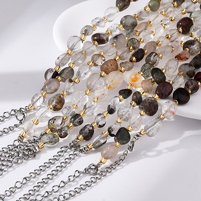 Natural Lodolite Quartz Beaded Bracelets for Women G-P563-07P-11-1