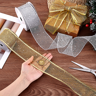 2 Rolls 2 Colors 9M Sparkle Polyester Mesh Ribbon with Paillettes OCOR-PH0005-94-1